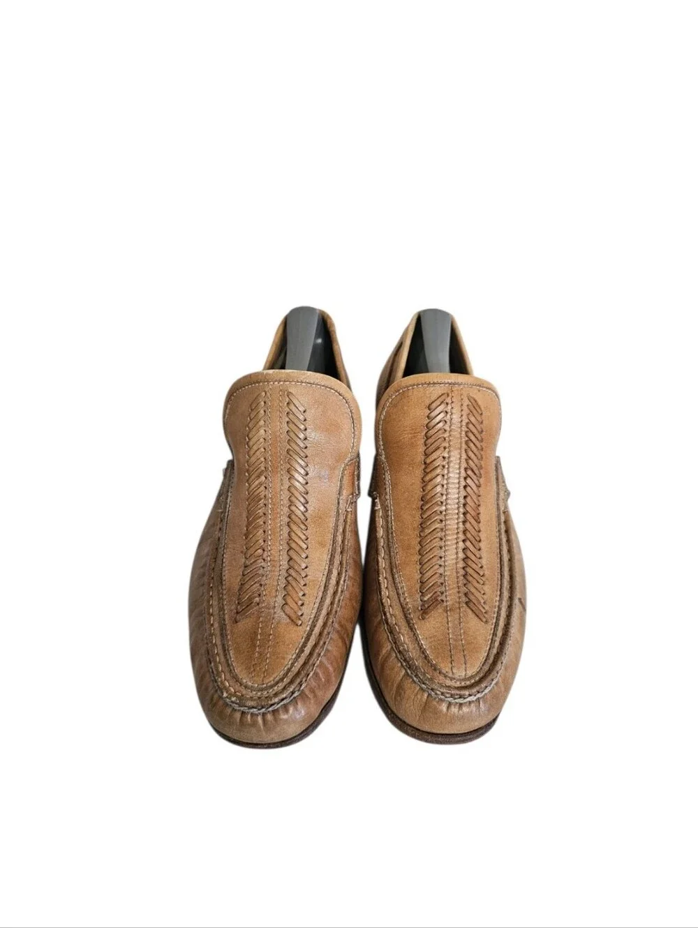 1970s vintage Men Woven Leather Platform Loafers 9.5